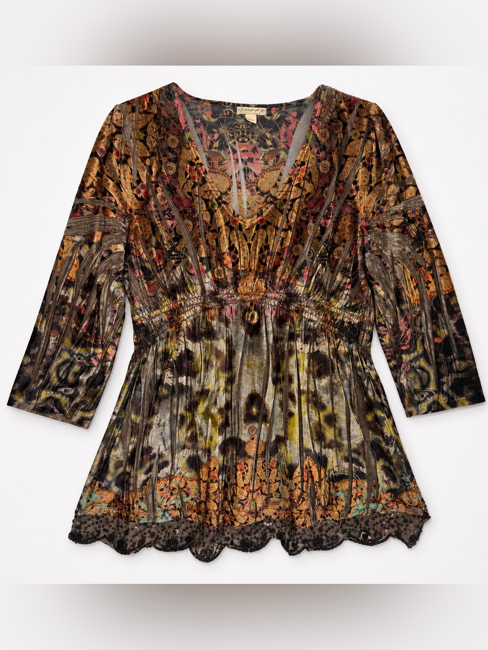 Energe Crushed Velvet Babydoll Tunic Top Sequin Boho Whimsigoth 1X